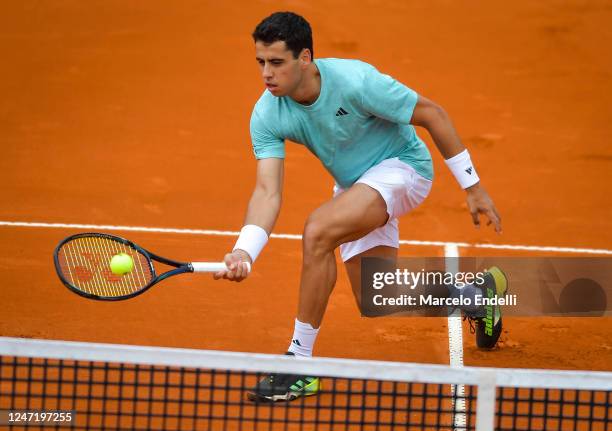 Jaume Munar of Spain plays a volley in the round of sixteen singles match against Francisco Cerundolo of Argentina during day three of the ATP 250...