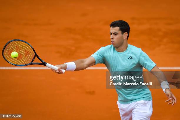 Jaume Munar of Spain plays a volley in the round of sixteen singles match against Francisco Cerundolo of Argentina during day three of the ATP 250...