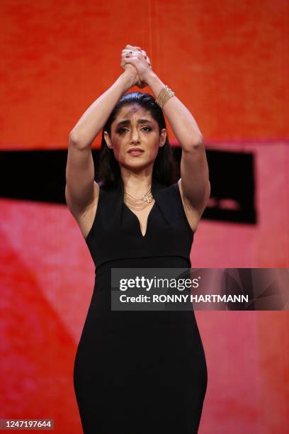 Iranian-French actress and jury member Golshifteh Farahani reacts on stage during the Opening Gala of the Berlinale, Europe's first major film...