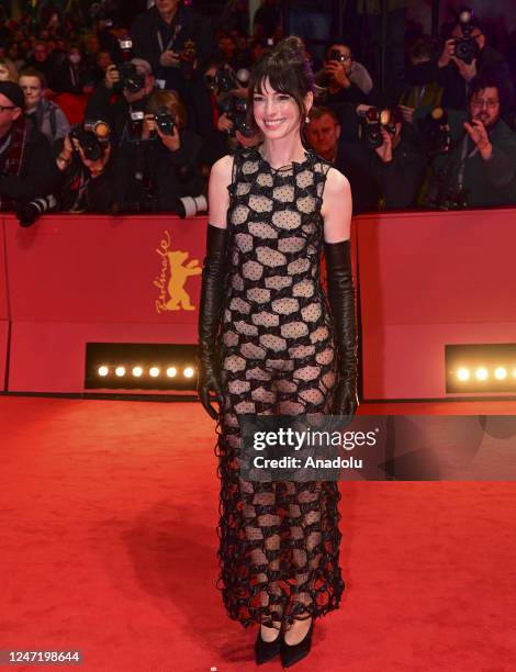 Actress Anne Hathaway attends the red carpet during the "She Came To Me" during 73rd Berlinale International Film Festival at Berlinale Palast in...