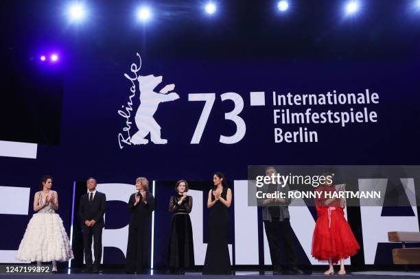 Actress and Berlinale jury President Kristen Stewart, jury members Hong Kong film director Johnnie To, German film director Valeska Grisebach,...