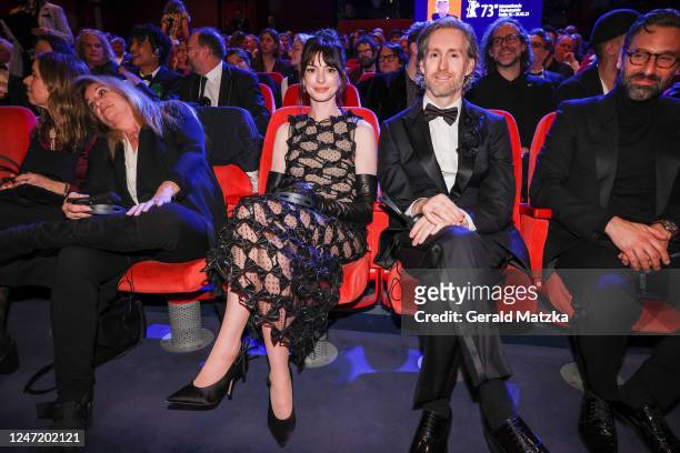 Anne Hathaway and husband Adam Shulman attend the "She Came to Me" premiere and Opening Ceremony red carpet during the 73rd Berlinale International...