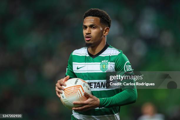 Marcus Edwards of Sporting CP during the UEFA Europa League knockout round play-off leg one match between Sporting CP and FC Midtjylland at Estadio...
