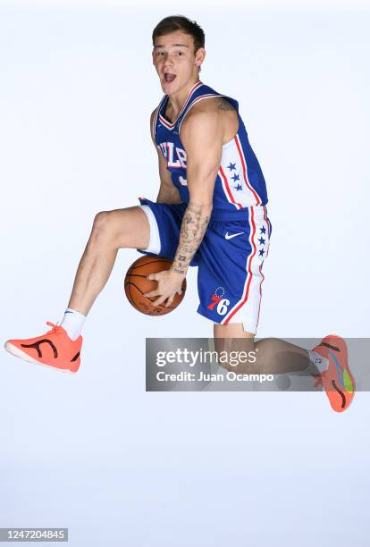 Mac McClung of the Philadelphia 76ers poses for a portrait on February 16, 2023 in Salt Lake City, Utah. NOTE TO USER: User expressly acknowledges...