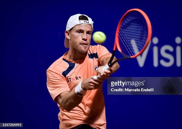Diego Schwartzman of Argentina plays a backhand in the round of sixteen singles match against Bernabe Zapata Miralles of Spain during day three of...