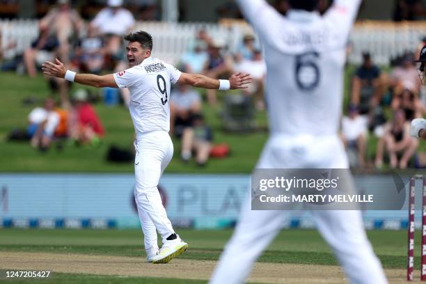 England's James Anderson appeals for LBW on New Zealand's Neil Wagner during day two of the first cricket test match between New Zealand and England...