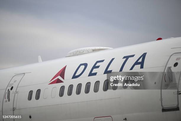 In this photo DELTA Air Lines logo is seen on a passenger plane, in Washington D.C., United States on February 16, 2023.