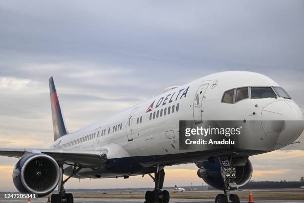 In this photo DELTA Air Lines logo is seen on a passenger plane, in Washington D.C., United States on February 16, 2023.