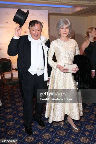 Richard Lugner and Jane Fonda prior the Vienna Opera Ball on February 16, 2023 at Grand Hotel in Vienna, Austria.