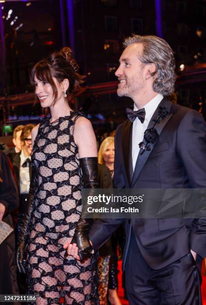 Actress Anne Hathaway, Adam Shulman and her husband Adam Shulman attend the "She Came to Me" premiere and Opening Ceremony red carpet during the 73rd...