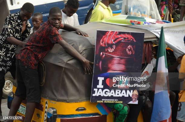 Supporters of Bola Ahmed Tinubu, Presidential candidate of All Progressives Congress , parade during the party's presidential campaign in Ibadan,...
