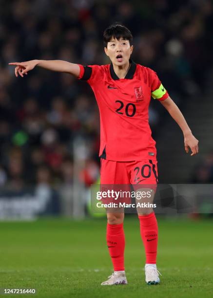 Kim Hye-ri of South Korea during the Arnold Clark Cup match between England and Korea Republic at Stadium MK on February 16, 2023 in Milton Keynes,...