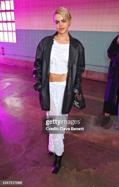 Bee Beardsworth attends the Fashion East front row during London Fashion Week February 2023 at The Truman Brewery on February 17, 2023 in London,...