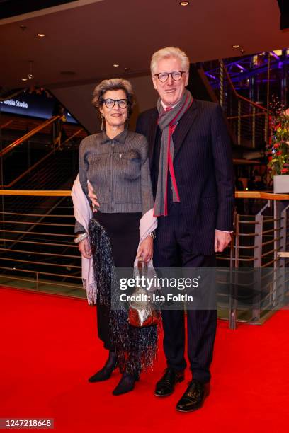 Theo Koll and his wife Franziska Castell attend the "She Came to Me" premiere and Opening Ceremony red carpet during the 73rd Berlinale International...