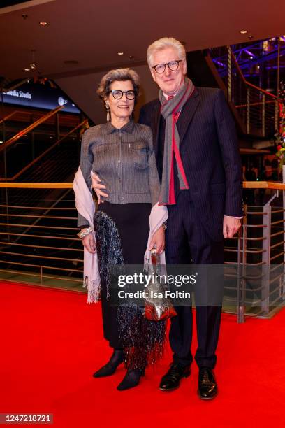 Theo Koll and his wife Franziska Castell attend the "She Came to Me" premiere and Opening Ceremony red carpet during the 73rd Berlinale International...