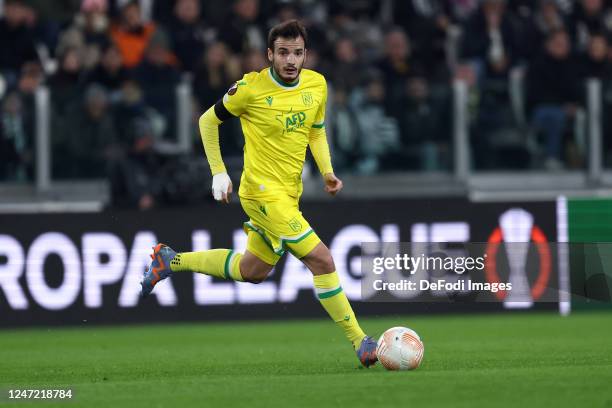 Pedro Chirivella of Fc Nantes controls the ball during the UEFA Europa League knockout round play-off leg one match between Juventus and FC Nantes at...