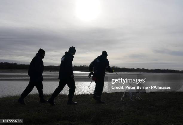 Police search teams on the banks of the River Wyre in Hambleton, Lancashire, as police continue their search for missing woman Nicola Bulley who...