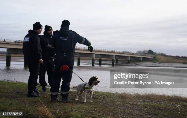 Police search teams on the banks of the River Wyre in Hambleton, Lancashire, as police continue their search for missing woman Nicola Bulley who...