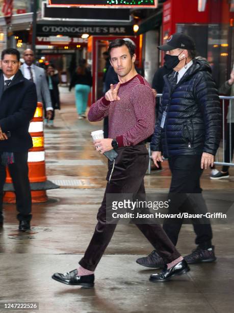 Milo Ventimiglia is seen leaving 'Good Morning America' on February 17, 2023 in New York City.