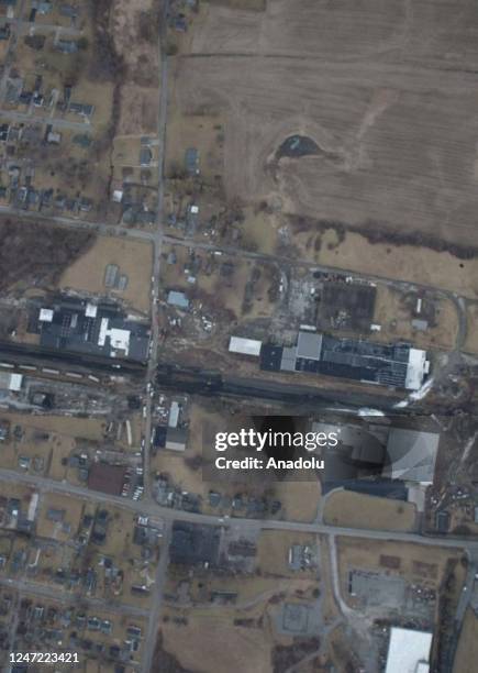 An aerial view of the site as officials continue to conduct operation and inspect the area after the train derailment in East Palestine, Ohio, United...