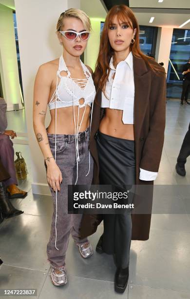 Bee Beardsworth and Phoebe Torrance attend the Mark Fast AW23 front row during London Fashion Week February 2023 on February 17, 2023 in London,...