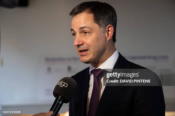 Belgium's Prime Minister Alexander De Croo speaks during the signing ceremony of the statement "Declaration on the fight against cross-border...