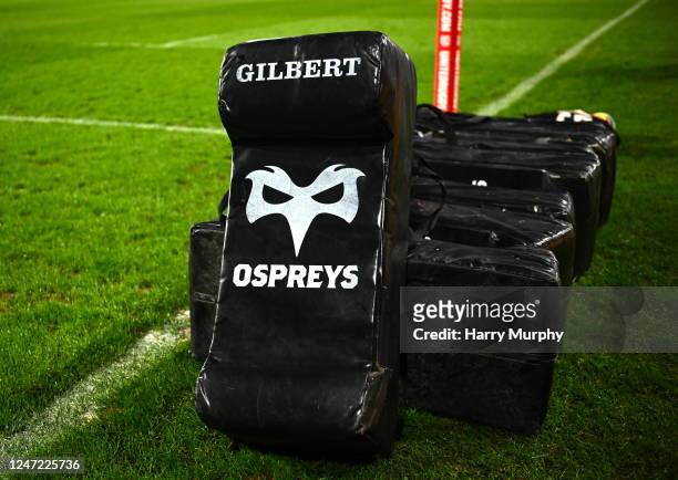 Limerick , Ireland - 17 February 2023; Ospreys tackle pads are seen before the United Rugby Championship match between Munster and Ospreys at Thomond...