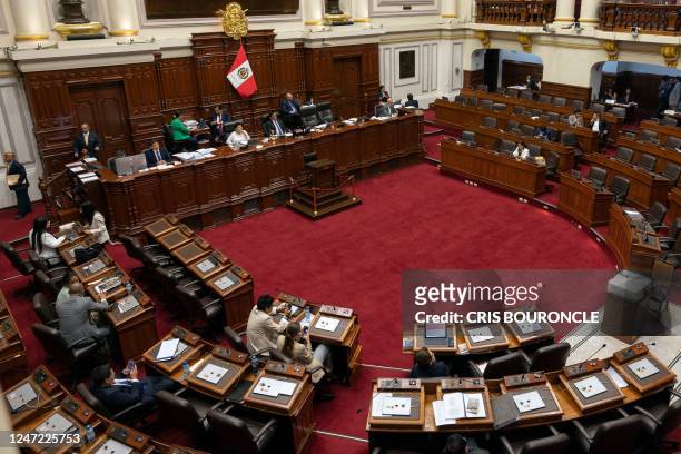 General view of the plenary session of Congress where the 130 representatives in the unicameral chamber of legislators debate on February 17 whether...