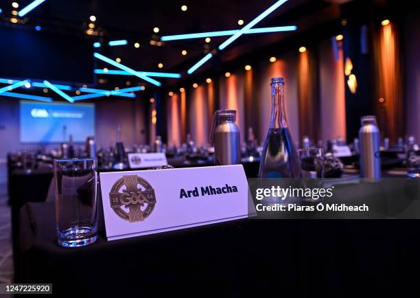 Dublin , Ireland - 17 February 2023; A general view of the placecard for Armagh delegates before the start of day one of the GAA Annual Congress 2023...