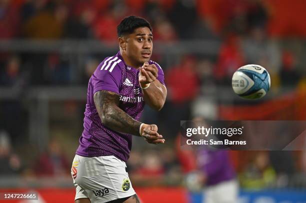 Limerick , Ireland - 17 February 2023; Malakai Fekitoa of Munster warms up before during the United Rugby Championship match between Munster and...