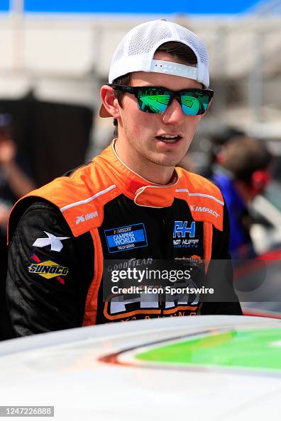 Ryan Huff Racing Ryan Huff talks with his crew during qualifying for the ARCA Series ...