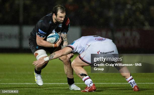 Glasgow Warriors' Lewis Bean and Ulters' Jeff Toomaga-Allen during a BKT United Rugby Championship match between Glasgow Warriors and Ulster at...