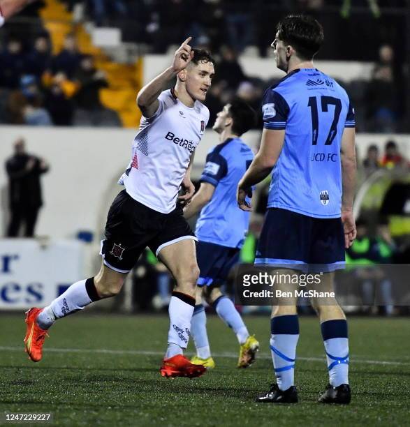 Louth , Ireland - 17 February 2023; John Martin of Dundalk celebrates after scoring his side's first goal during the SSE Airtricity Men's Premier...