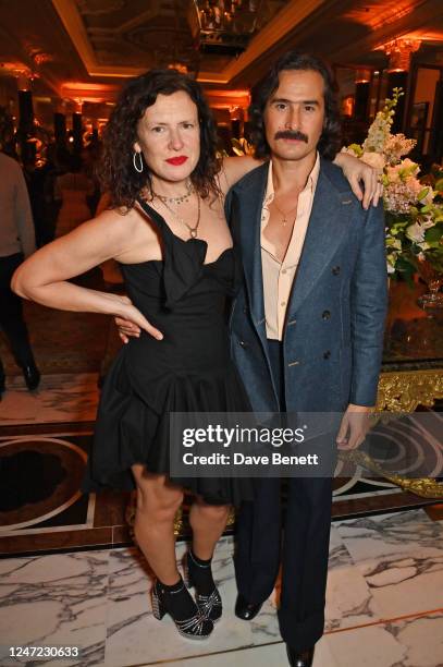 Katie Grand and Ben Cobb attend the Es x Perfect Magazine LFW party at The Dorchester on February 17, 2023 in London, England.