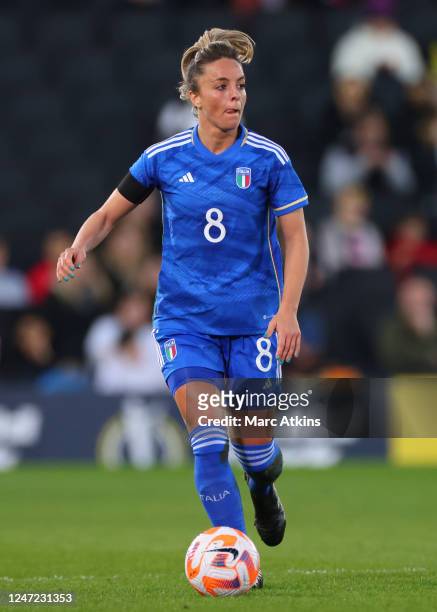 Martina Rosucci of Italy during the Arnold Clark Cup match between Italy and Belgium at Stadium MK on February 16, 2023 in Milton Keynes, England.
