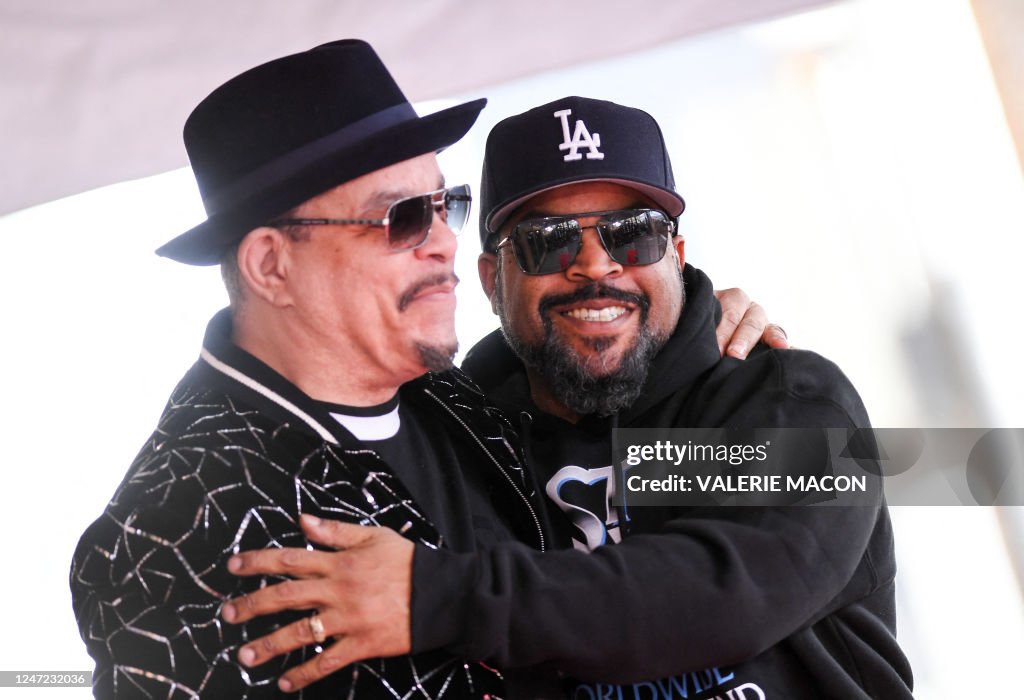 Ice Tea Person Rapper US rapper and actor Ice-T and US rapper and actor Ice Cube embrace ...