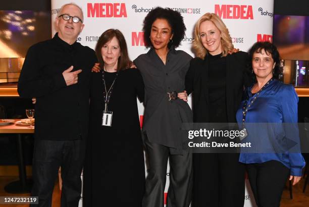 Dominic Cooke, Kate Horton, Sophie Okonedo, Kate Pakenham and Nica Burns attend the opening of "Medea", starring Sophie Okonedo and Ben Daniels and...