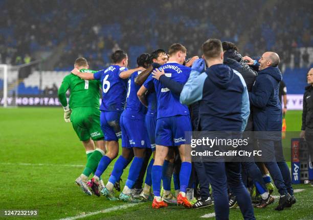 Cardiff City FC celebrates Romaine Sawyers goal against Reading during the Sky Bet Championship between Cardiff City and Reading at Cardiff City...