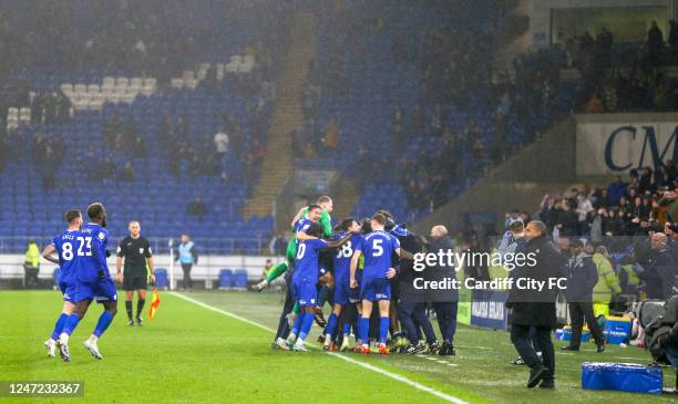 Cardiff City FC celebrates Romaine Sawyers goal against Reading during the Sky Bet Championship between Cardiff City and Reading at Cardiff City...