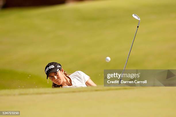 Azahara Munoz of Spain plays a tee shot during the Final Round of the Wal-Mart NW Arkansas Championship presented by P&G at Pinnacle Country Club on...