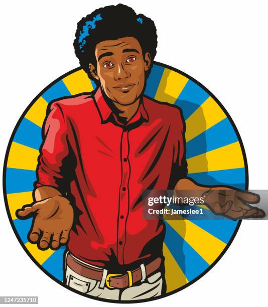 afroamerikanischer mann zuckt mit den achseln - shrugging stock-grafiken, -clipart, -cartoons und -symbole