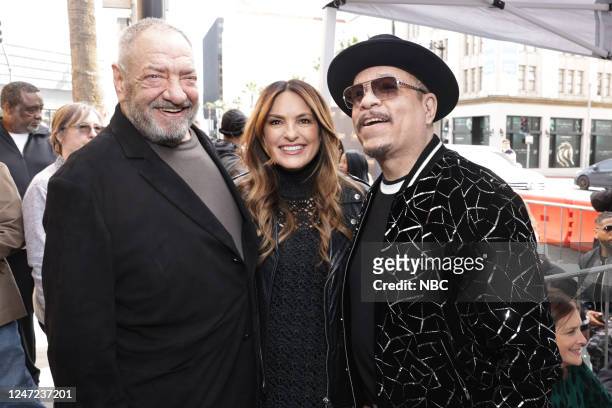 Ice-Ts Hollywood Walk of Fame Induction Ceremony -- Pictured: Dick Wolf, Mariska Hargitay, Ice-T at Hollywood, Calif, February 17, 2023 --