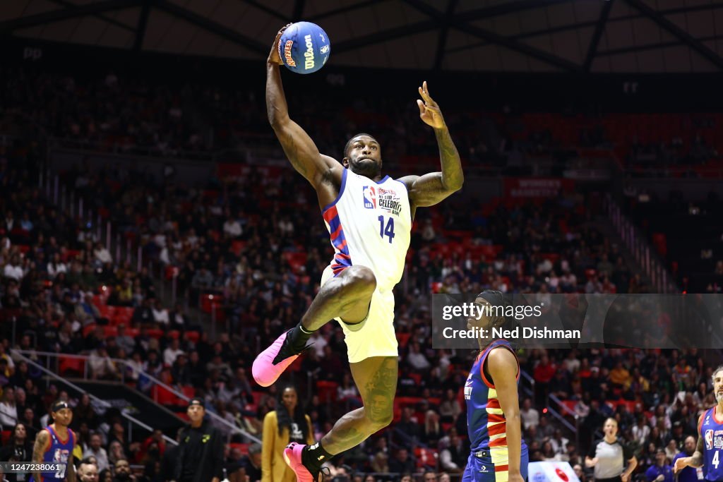 Nba Ruffle Chops DK Metcalf of Team Dwyane drives to the basket during Ruffles NBA ...
