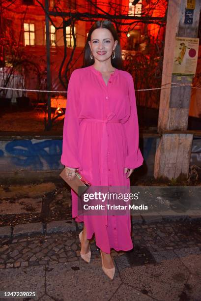 Jennifer Ulrich arrives for the Studio Babelsberg x Cartier party on the occasion of the 73rd Berlinale International Film Festival at Clärchens...