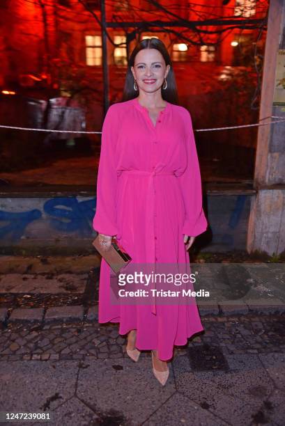 Jennifer Ulrich arrives for the Studio Babelsberg x Cartier party on the occasion of the 73rd Berlinale International Film Festival at Clärchens...