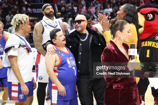 Fat Joe Assistant Coach of Team Ryan and Guillermo Rodriguez of Team Ryan during Ruffles NBA All-Star Celebrity Game as part of 2023 NBA All Star...