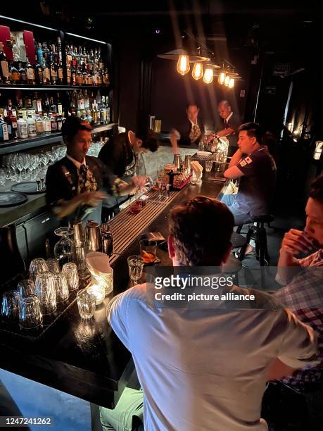 February 2023, Thailand, Bangkok: The windowless interior of the speakeasy bar Find The Locker Room. Whisper bars have enjoyed growing popularity...
