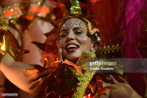 Samba schools parade on the first day of Rio Carnival at the Sapucai Sambodromo, central area of the city, Brazil, on February 17, 2023.