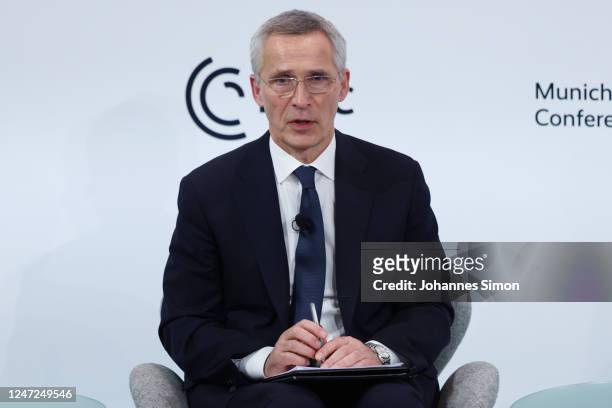 Jens Stoltenberg, Secretary General of NATO, speaks during the 2023 Munich Security Conference on February 18, 2023 in Munich, Germany. The Munich...