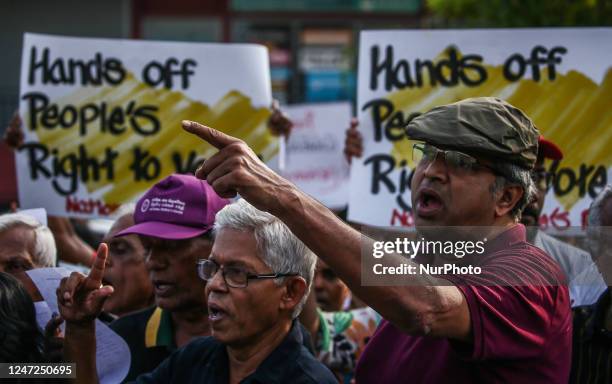 Members of the National People's Power or Jathika Jana Balawegaya protested against the government stopping the election and destroying democracy in...